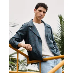 Campus Sutra Men Printed Suede Lightweight Biker Jacket-image-44