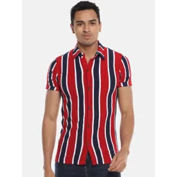Campus Sutra Men Red & Blue Regular Fit Pure Cotton Striped Casual Shirt-picture-13