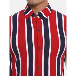 Campus Sutra Men Red & Blue Regular Fit Pure Cotton Striped Casual Shirt image 2