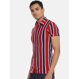 Campus Sutra Men Red & Blue Regular Fit Pure Cotton Striped Casual Shirt image 5
