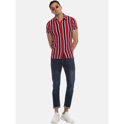 Campus Sutra Men Red & Blue Regular Fit Pure Cotton Striped Casual Shirt image 3