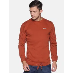 Campus Sutra Men Rust Cotton Solid Pullover Sweatshirt With Tie-Up Hem image 1