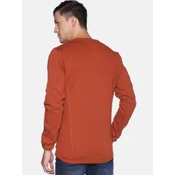 Campus Sutra Men Rust Cotton Solid Pullover Sweatshirt With Tie-Up Hem image 4
