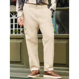 Campus Sutra Men Self Design Relaxed Fit Mid-Rise Pleated Trousers-picture-38