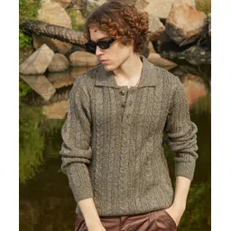 campus sutra Men Solid Collared Neck Green Sweater-picture-18