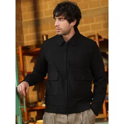 Campus Sutra Men Spread Collar Self Design Front Zip Detail Long Sleeves Jacket-picture-13
