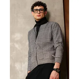 Campus Sutra Men Stand Collar Checked Lightweight Open Front Jacket-image-28