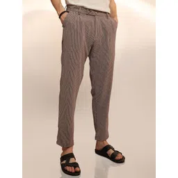 Campus Sutra Men Striped Comfort Pleated Trousers-picture-13