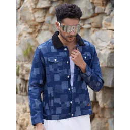 Campus Sutra Men Striped Lightweight Biker Jacket with Patchwork-picture-41