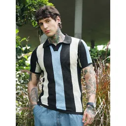 Campus Sutra Men Striped Polo Collar Cotton T-shirt-picture-27