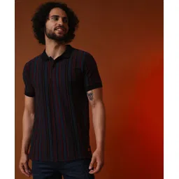 campus sutra Men Striped Polo Neck Pure Cotton (210 gsm) Multicolor T-Shirt-picture-12