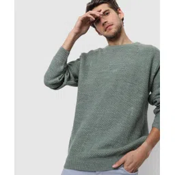 campus sutra Men Striped Round Neck Green Sweater-picture-14