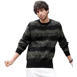 campus sutra Men Sweater |Hem | Jacquard | Knitted Fabric for Wear | Olive Green-picture-13