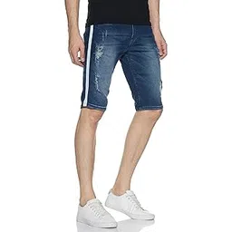 campus sutra Men Torn Jeans with Side Stripe Short-picture-11