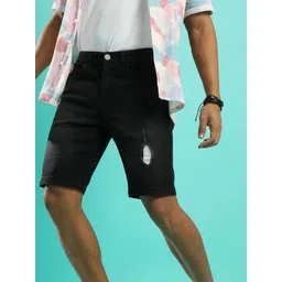 Campus Sutra Men Washed Distressed Denim Outdoor Denim Shorts-picture-26