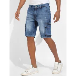 Campus Sutra Men Washed Regular Fit Mid Rise Outdoor Cotton Shorts-picture-34