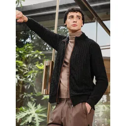 Campus Sutra Men Zip-Front Tactile Fur-Knit Sweater-picture-10