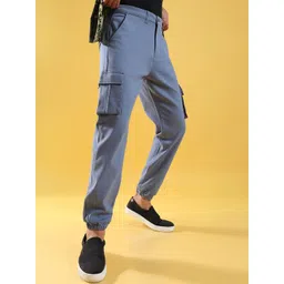 Campus Sutra Mens Blue Relaxed Regular Fit Cotton Joggers Trousers-picture-16