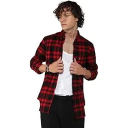 campus sutra Men's Cotton Comfort Fit Brushed Buffalo Check Shirtfor Casual Wear | Spread Collar | Long Sleeve | Button Closure | Shirt Crafted with for Everyday Wear-picture-11