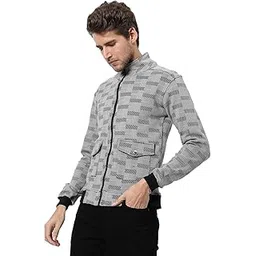 campus sutra Men's Grey & Black Textured Regular Fit Cotton Jacket For Winter Wear | Standing Collar | Full Sleeve | Zipper | Casual Jacket For Man | Western Stylish Jacket For Men-picture-11