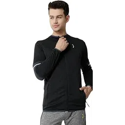 campus sutra Men's Jacket For Casual Wear | Mandarin Collar | Long Sleeve | Zip Closure | Polyester Jacket Crafted With Comfort Fit For Everyday Wear | Black-picture-12