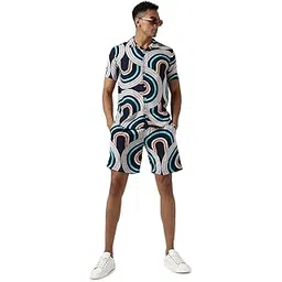 campus sutra Men's Navy Blue Printed Regular Fit Co-Ords Set For Casual Wear | Cotton Blend Fabric | Stretchable | Clothing Set Crafted With Comfort Fit & High Performance For Everyday Wear-picture-14