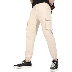 campus sutra Men's Regular Fit low Rise Cuffed Hem Cargo Trousers for Casual Wear | 6 Pockets | Button Closure | Cotton Poly Cargo Pant Crafted with Comfort Fit for Everyday Wear-picture-25