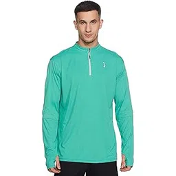campus sutra Men's Solid Mint Green Mock Neck Dri-Fit Activewear T-Shirt Regular Fit for Casual Wear | Structured T-Shirt Crafted with Comfort Fit and High-Performance for Everyday Wear-picture-14