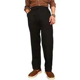campus sutra Men's Trousers | Mid-Rise, Cuffed Hem, Button Closure | Solid Plain | Polyester Blend Trousers for Formal & Office Wear-picture-43