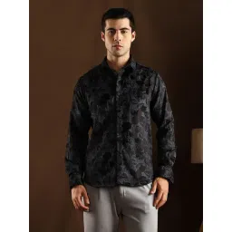 Campus Sutra Midnight Black Foliage-Jacquard Shirt-picture-28