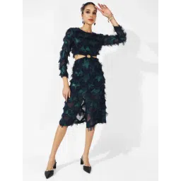 Campus Sutra Navy & Green Fringe Cut-Out Bodycon Dress-picture-18