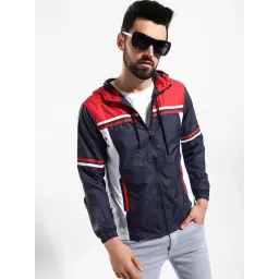 Campus Sutra Navy & Red Regular Fit Colour Block Hooded Jacket-picture-16