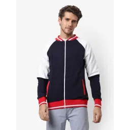 Campus Sutra Navy & White Cotton Regular Fit Colour Block Jacket-picture-29
