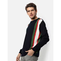 Campus Sutra Navy Blue Colourblocked Woollen Pullover-picture-41