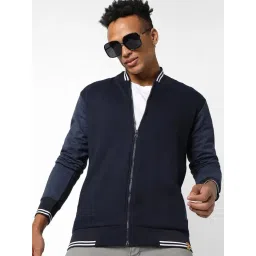 Campus Sutra Navy Blue Cotton Regular Fit Colour Block Bomber Jacket-picture-33
