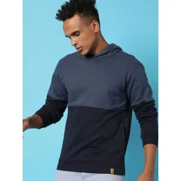 Campus Sutra Navy Blue Cotton Regular Fit Colour Block Hooded Sweatshirt-picture-38