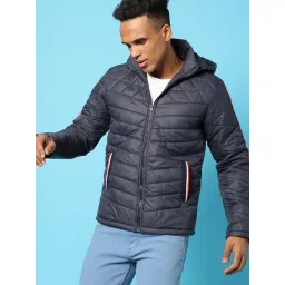 Campus Sutra Navy Blue Regular Fit Quilted Hooded Jacket-picture-28