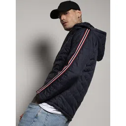 Campus Sutra Navy Blue Windcheater Hooded Padded Jacket-picture-17
