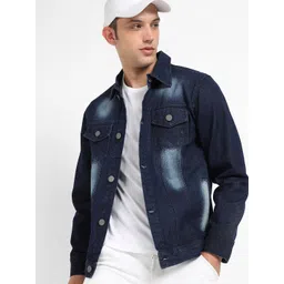 Campus Sutra Navy Blue Windcheater Washed Cotton Denim Jacket-picture-36