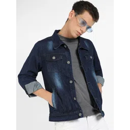 Campus Sutra Navy Blue Windcheater Washed Cotton Denim Jacket-picture-37