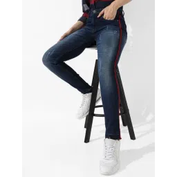 Campus Sutra Navy Striped Mid Rise Jeans-picture-18