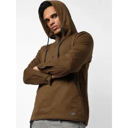 Campus Sutra Olive Cotton Regular Fit Hooded Jacket-picture-36