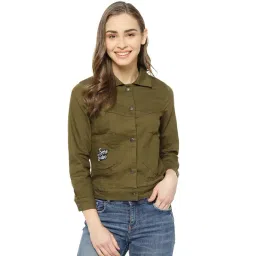 Campus Sutra Olive Regular Fit Denim Jacket-picture-42