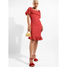 Campus Sutra Orange Polyester Regular Fit Bodycon Dress-picture-37