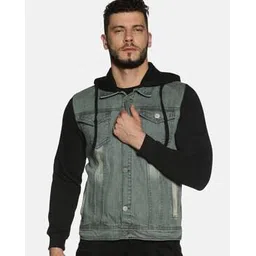campus sutra Panelled Denim Hooded Jacket-picture-15