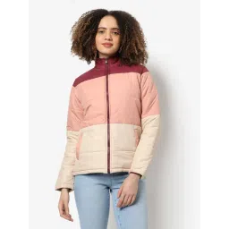 Campus Sutra Peach Color-Block Bomber Jacket-picture-36