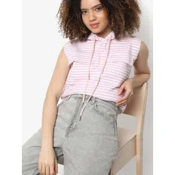 Campus Sutra Pink Cotton Striped Sweatshirt-picture-38