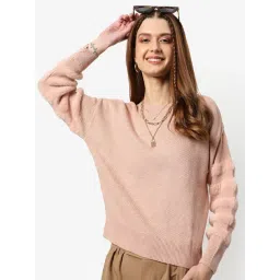 Campus Sutra Pink Self Pattern Sweater-picture-42