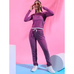 Campus Sutra Purple Printed Pure Cotton T-Shirt With Trousers-picture-18