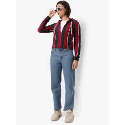 Campus Sutra Red & Navy Cotton Striped Sweatshirt-picture-30